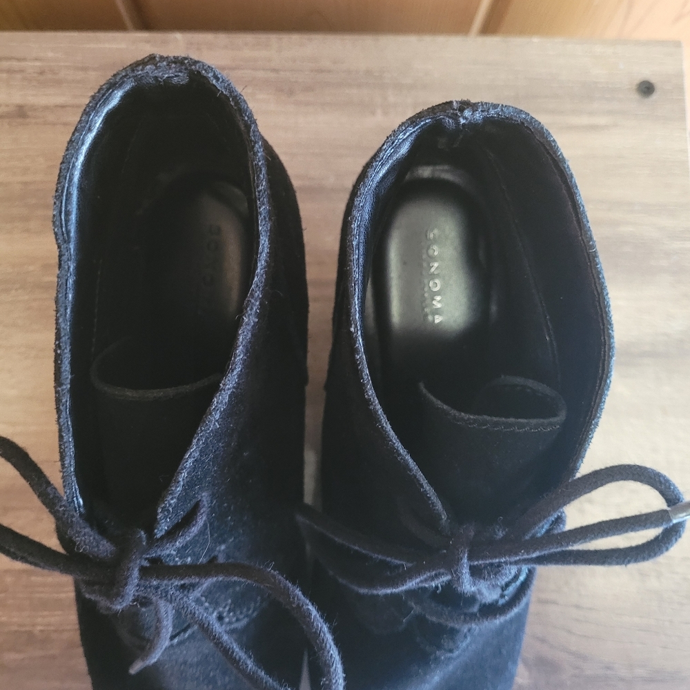 Suede Black Leather Wedge Shoes - Picture 4 of 5